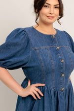 MIDDAY IN BLUE DENIM MIDI DRESS