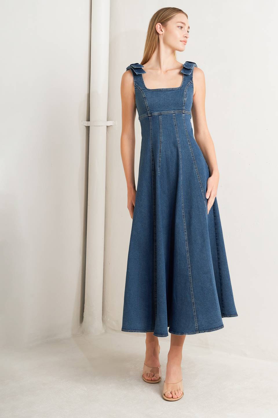 JUST MY TYPE DENIM MIDI DRESS Flying Tomato