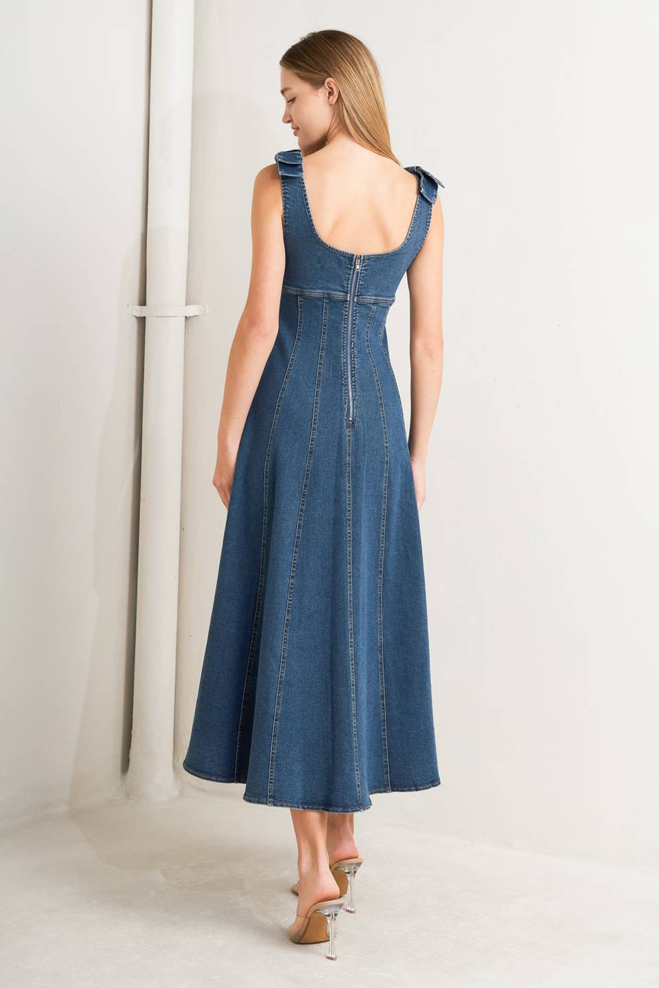 JUST MY TYPE DENIM MIDI DRESS