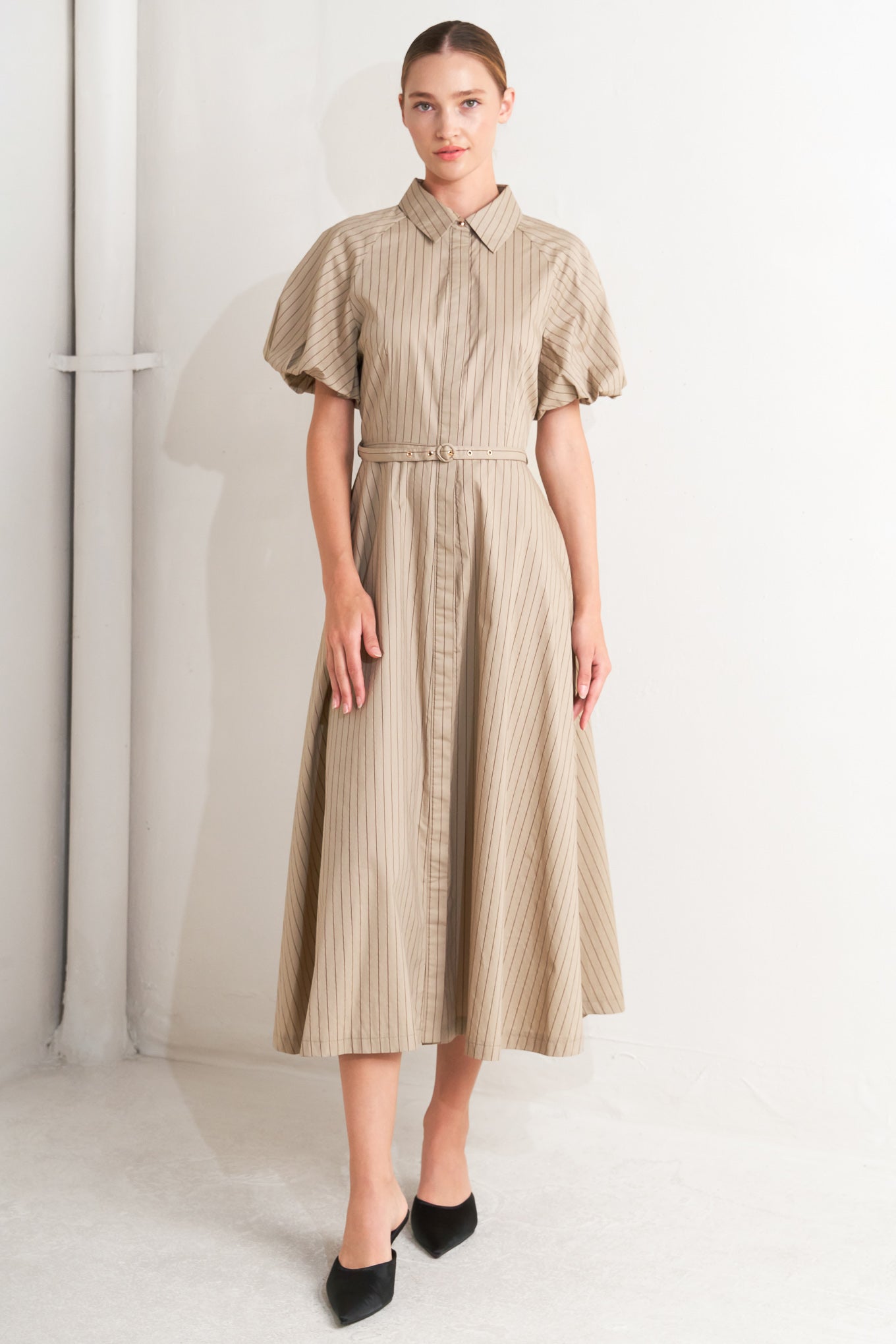 CLASSIC NEUTRAL WOVEN MIDI DRESS - By Baano