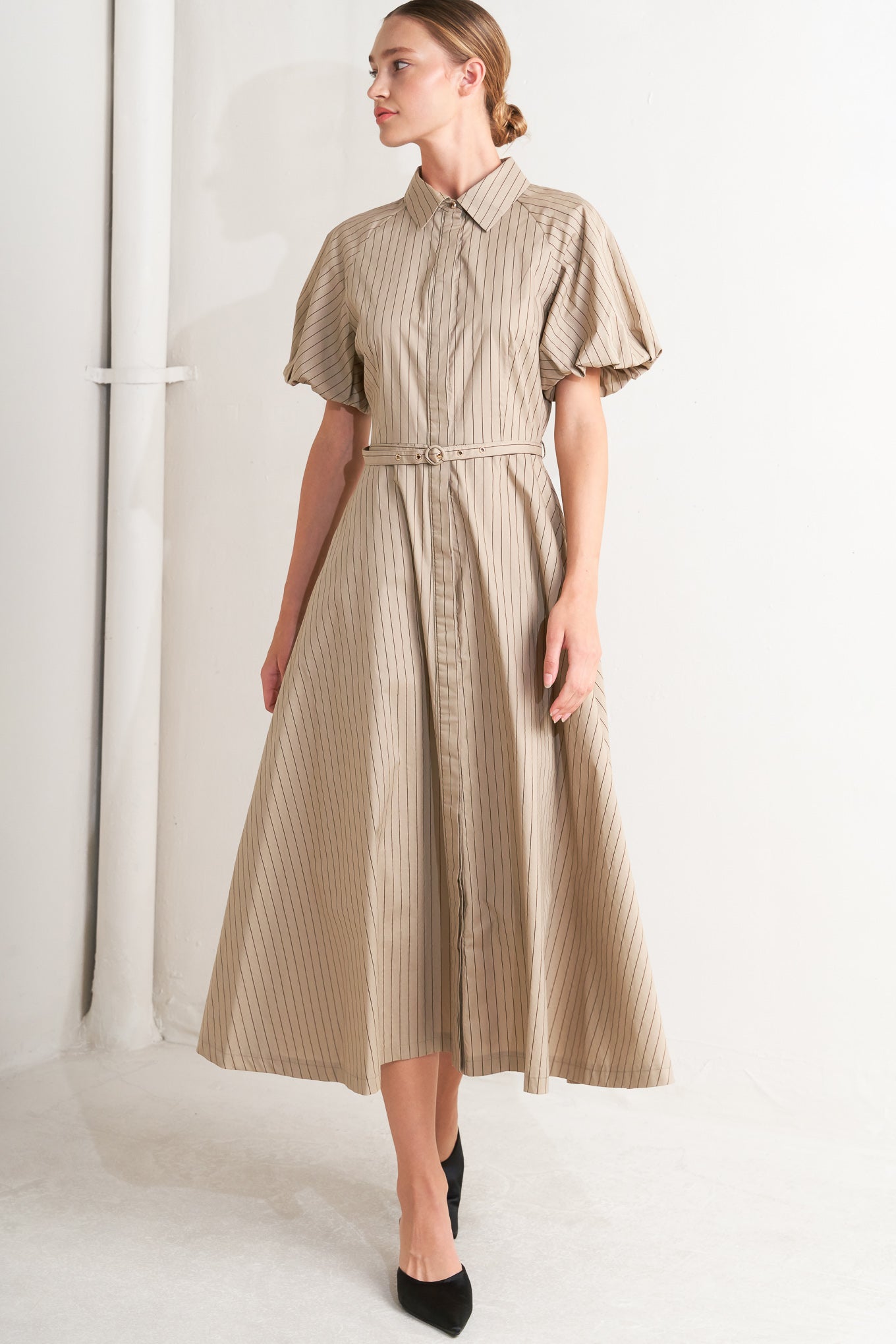 CLASSIC NEUTRAL WOVEN MIDI DRESS - By Baano