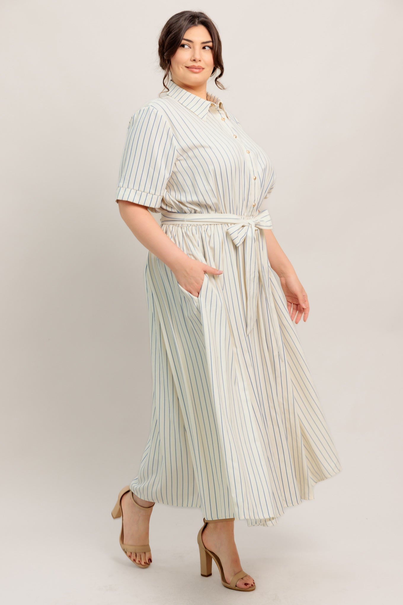SUNDAY STRIPE WOVEN MIDI DRESS Flying Tomato