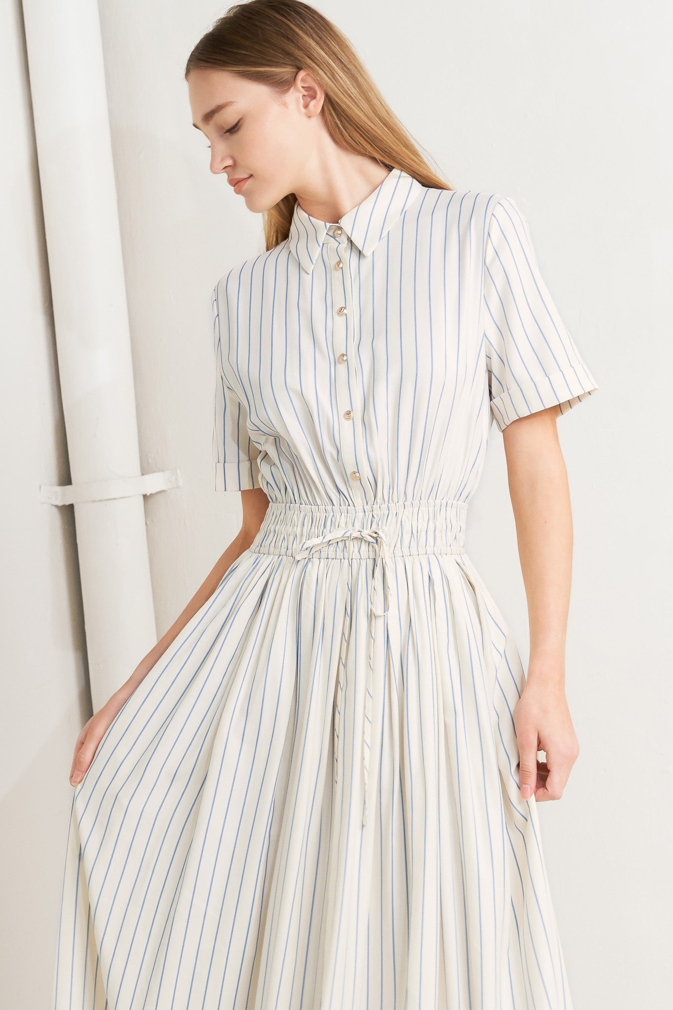 SUNDAY STRIPE WOVEN MIDI DRESS Flying Tomato