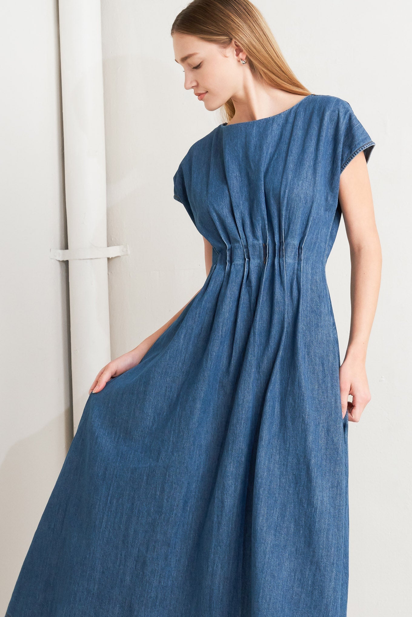 MODERN WORK DENIM MIDI DRESS Flying Tomato