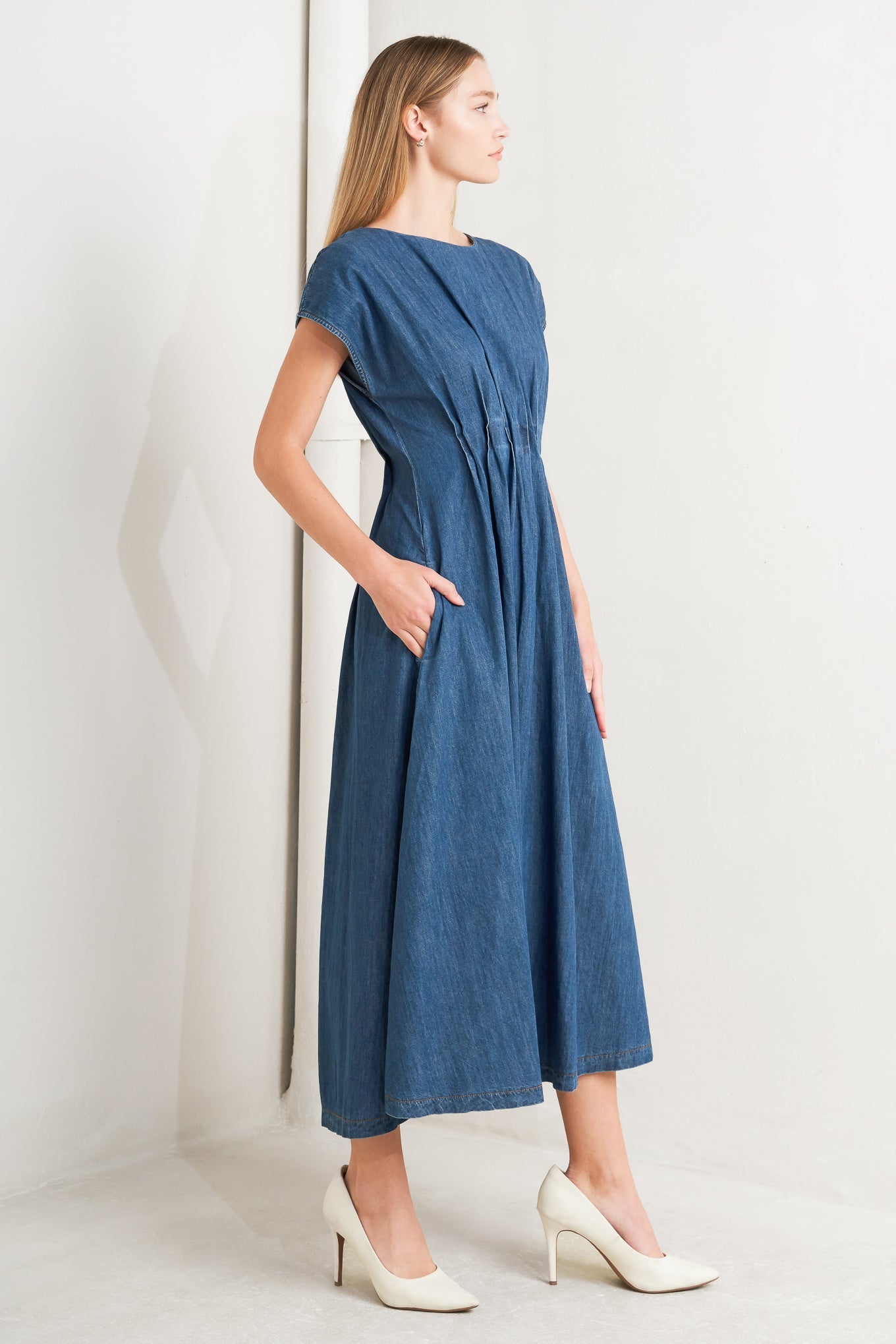 MODERN WORK DENIM MIDI DRESS