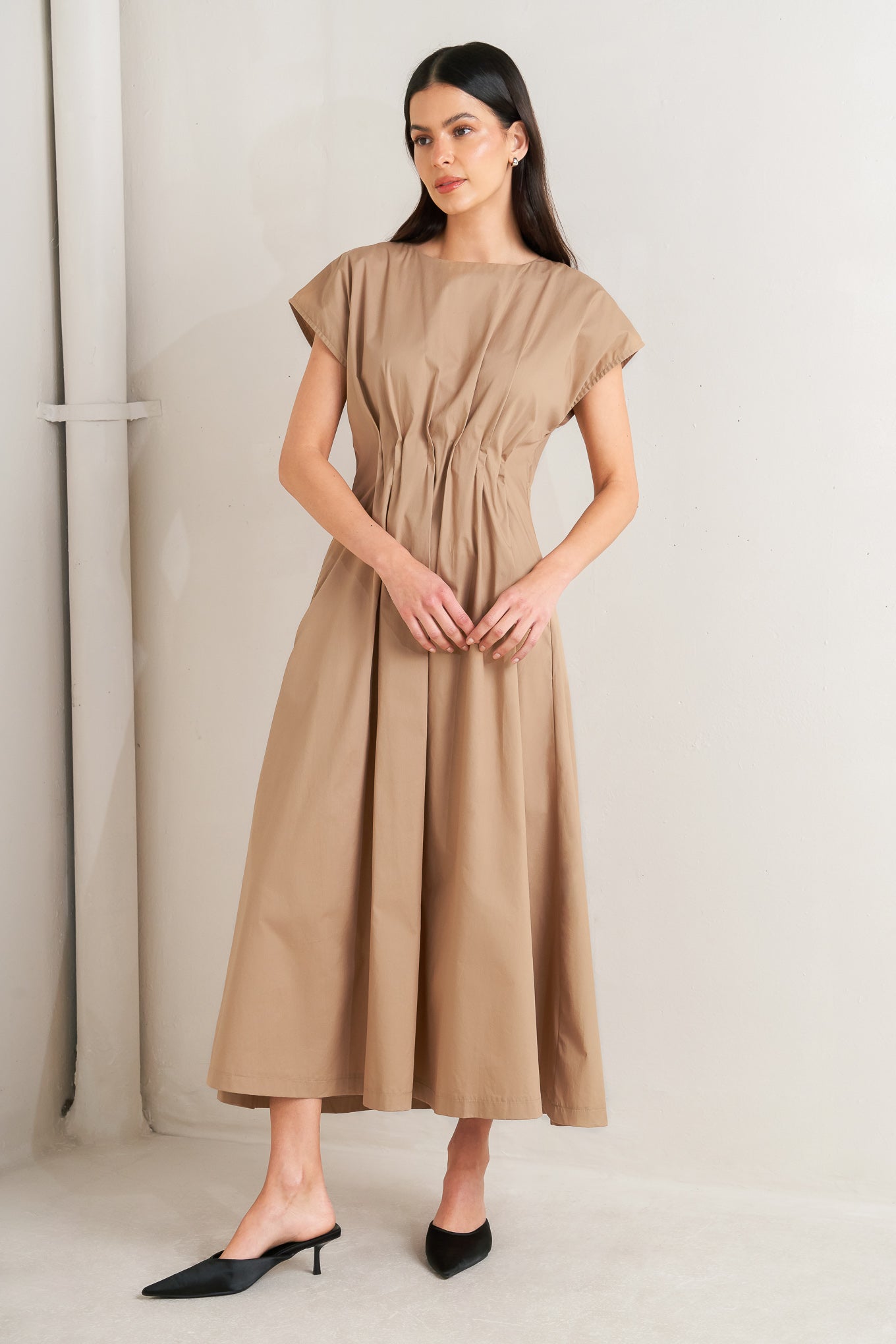 NOVA SAND WOVEN MIDI DRESS