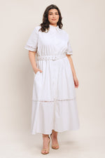 ELEGANT ENCOUNTER WOVEN MIDI DRESS
