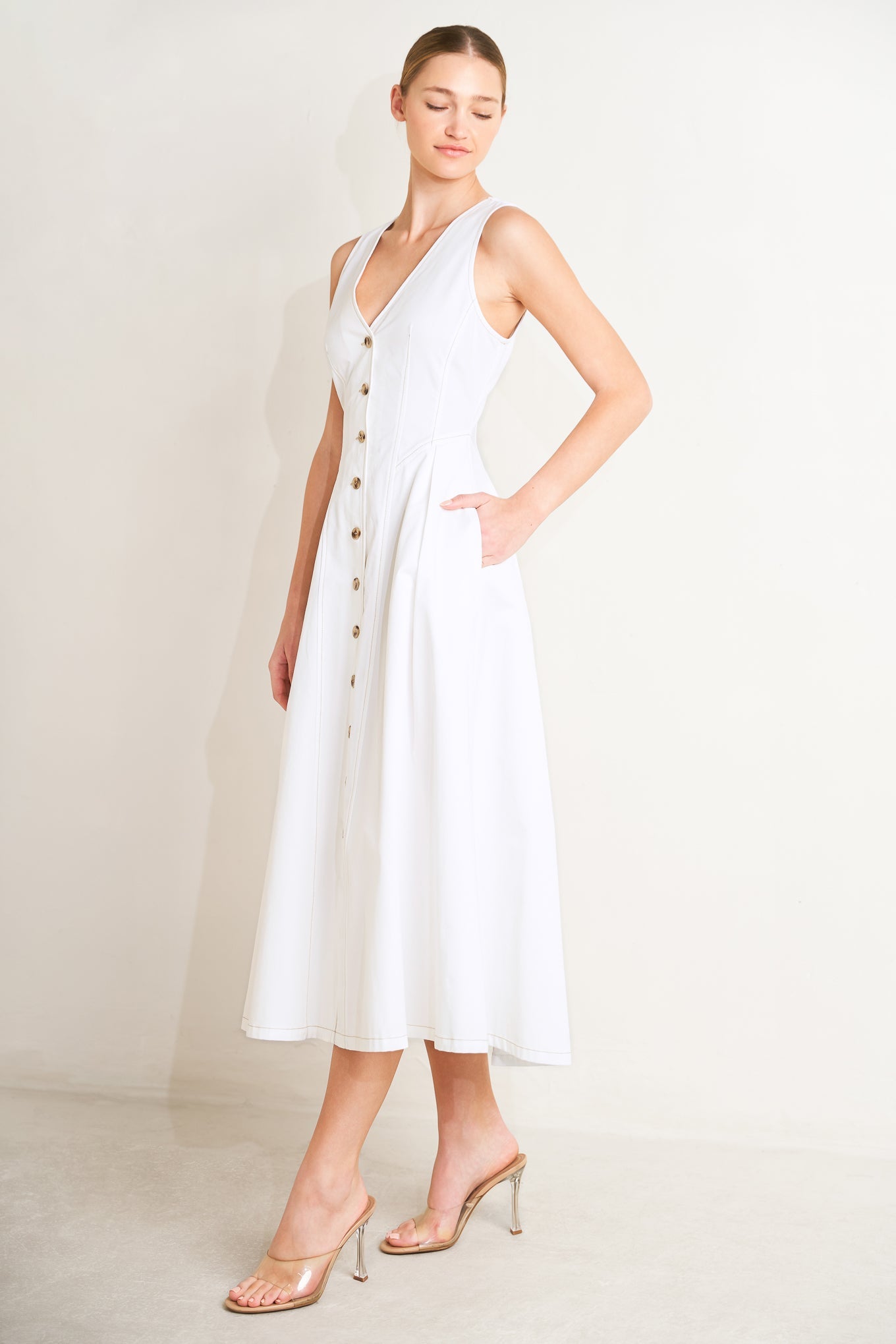 ELEGANTLY YOURS WOVEN MIDI DRESS