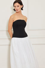 SOFT SPOKEN BEAUTY KNIT WOVEN MIDI DRESS