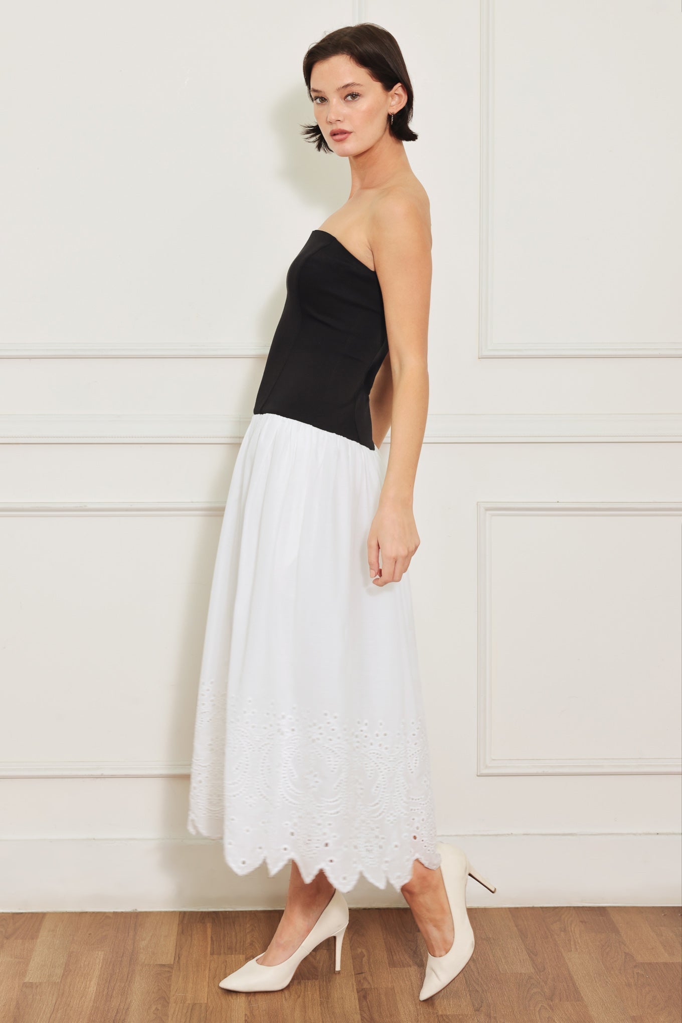 SOFT SPOKEN BEAUTY KNIT WOVEN MIDI DRESS