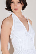 POWDER SKY HALTER WOVEN MIDI DRESS