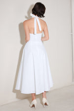 POWDER SKY HALTER WOVEN MIDI DRESS