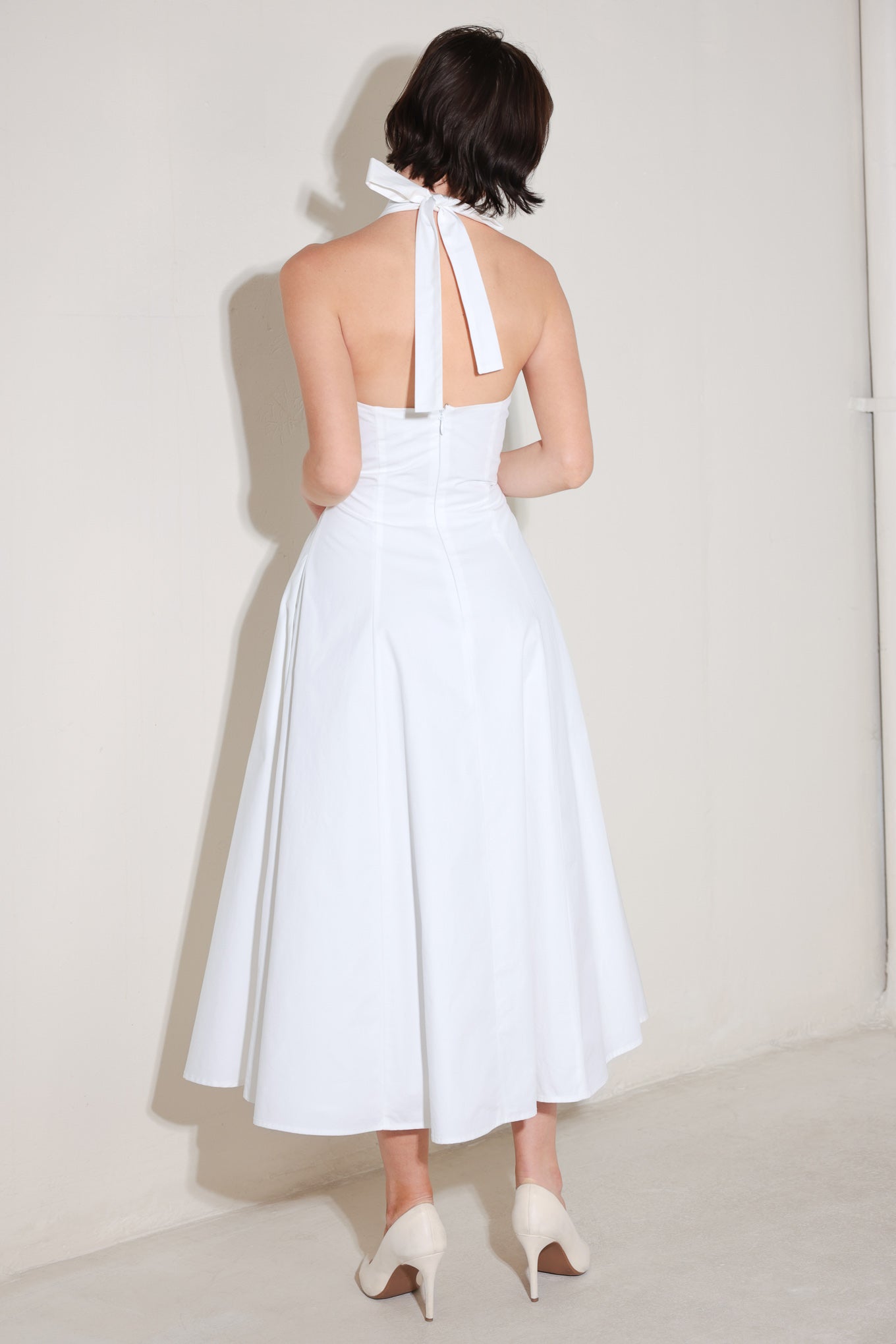 POWDER SKY HALTER WOVEN MIDI DRESS