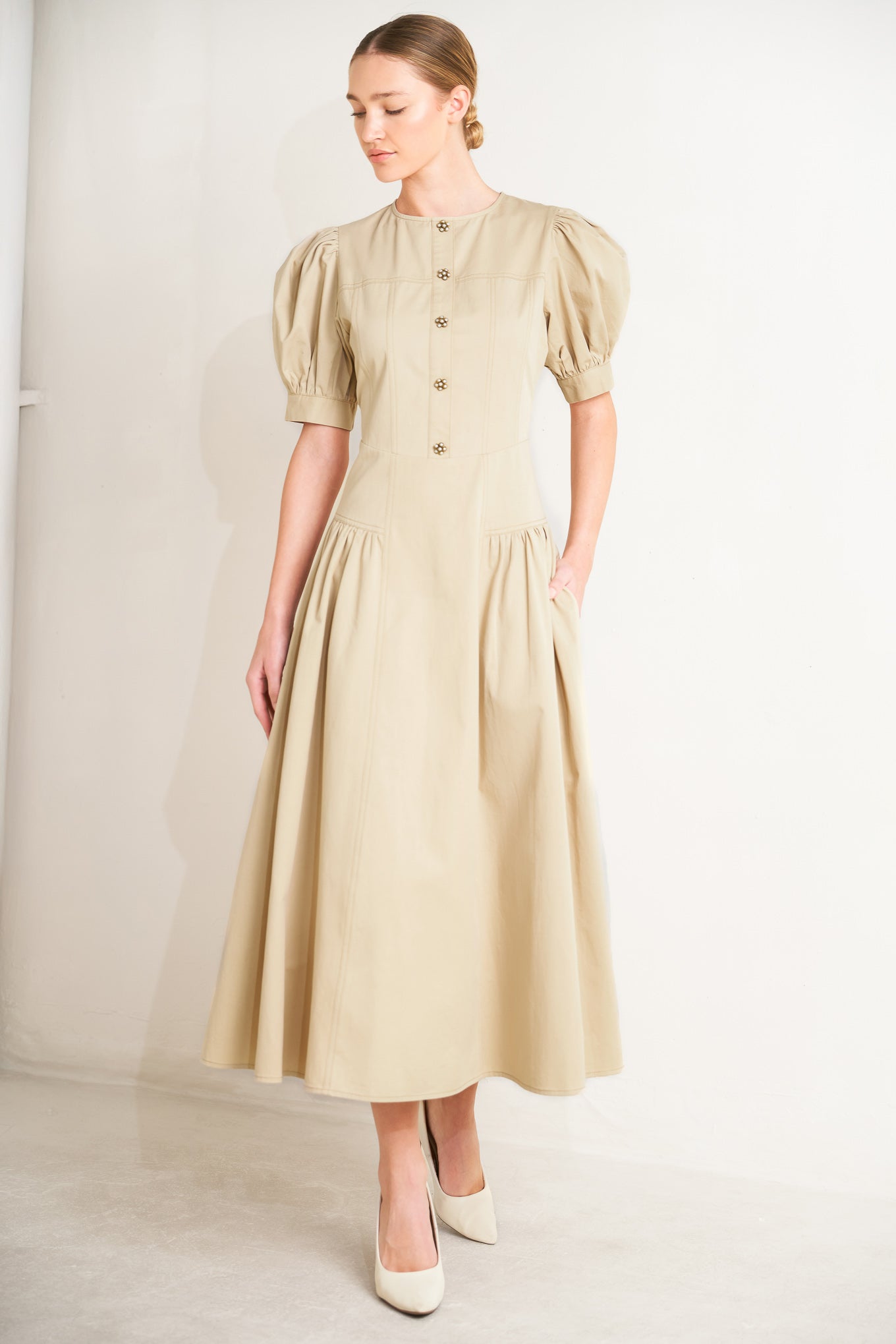 UNDERSTATED ICON WOVEN MIDI DRESS