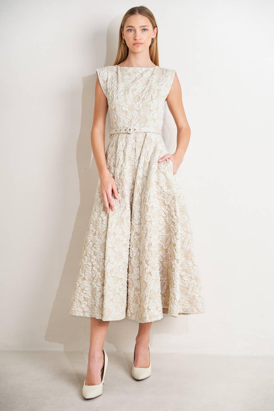 [PREORDER] STATEMENT IN IVORY WOVEN MIDI DRESS
