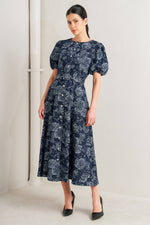 DARK BLOOM JACQUARD DENIM MIDI DRESS Flying Tomato