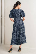 DARK BLOOM JACQUARD DENIM MIDI DRESS Flying Tomato