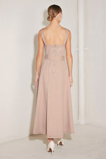 ELEVATED NEUTRAL BLUSH WOVEN MIDI DRESS