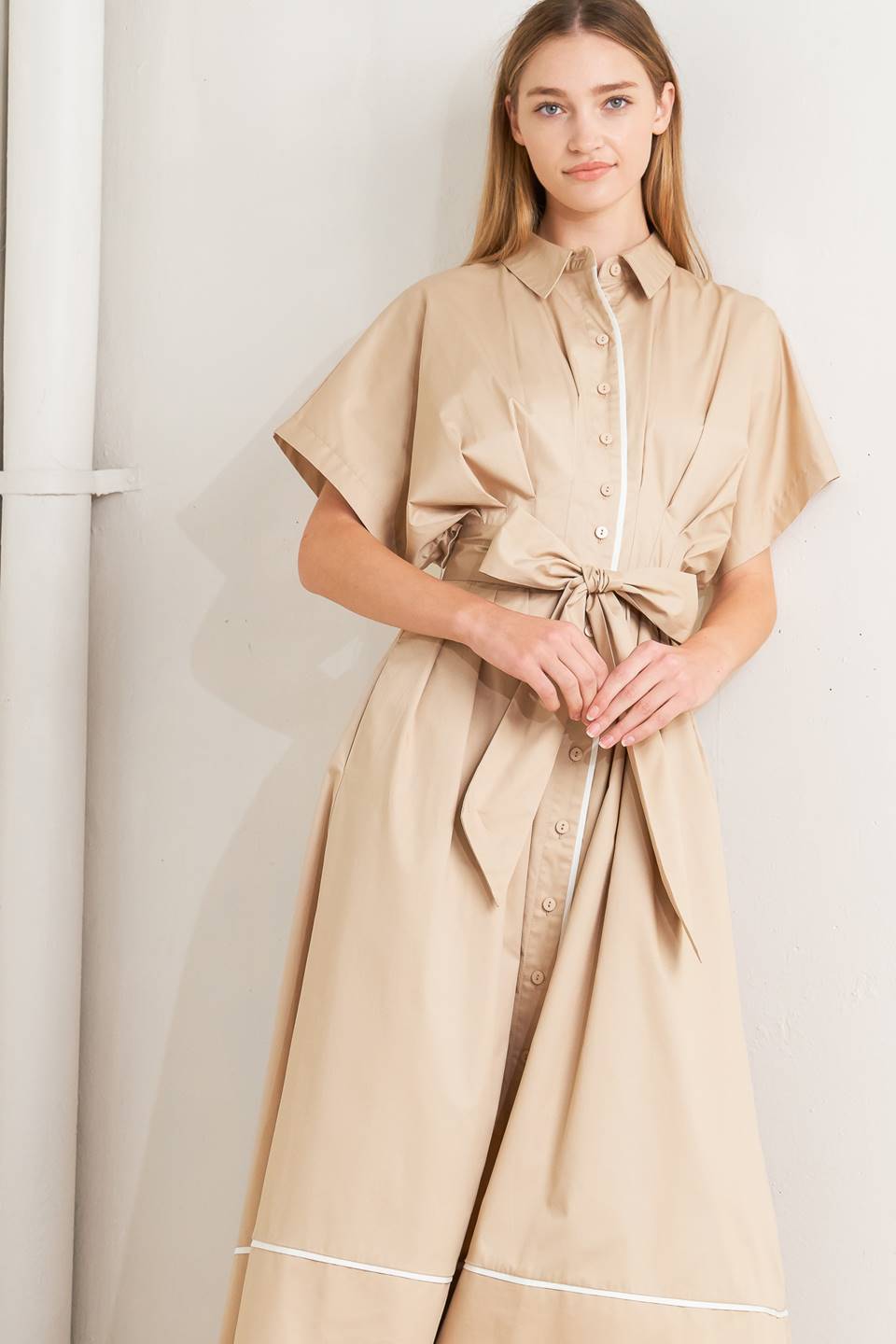 CATCH YOU LATER KHAKI WOVEN MIDI DRESS Flying Tomato