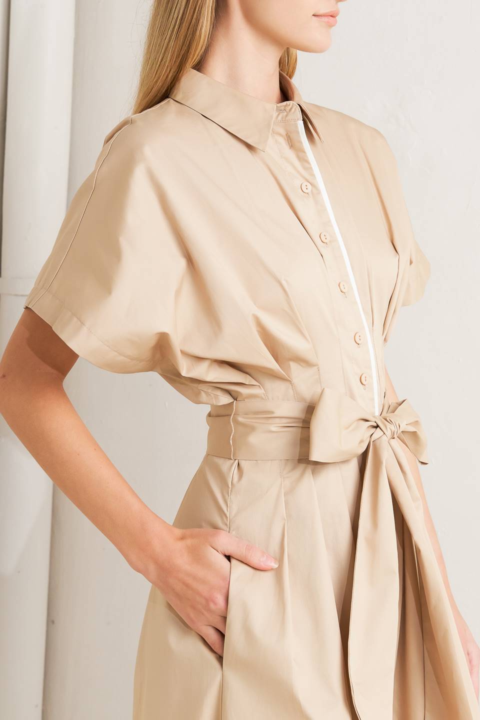 CATCH YOU LATER KHAKI WOVEN MIDI DRESS Flying Tomato