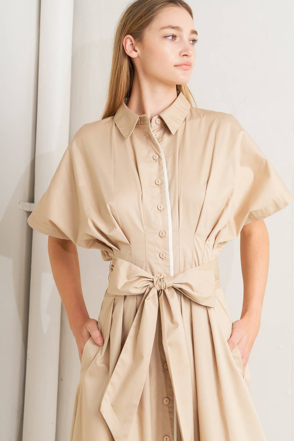 CATCH YOU LATER KHAKI WOVEN MIDI DRESS Flying Tomato