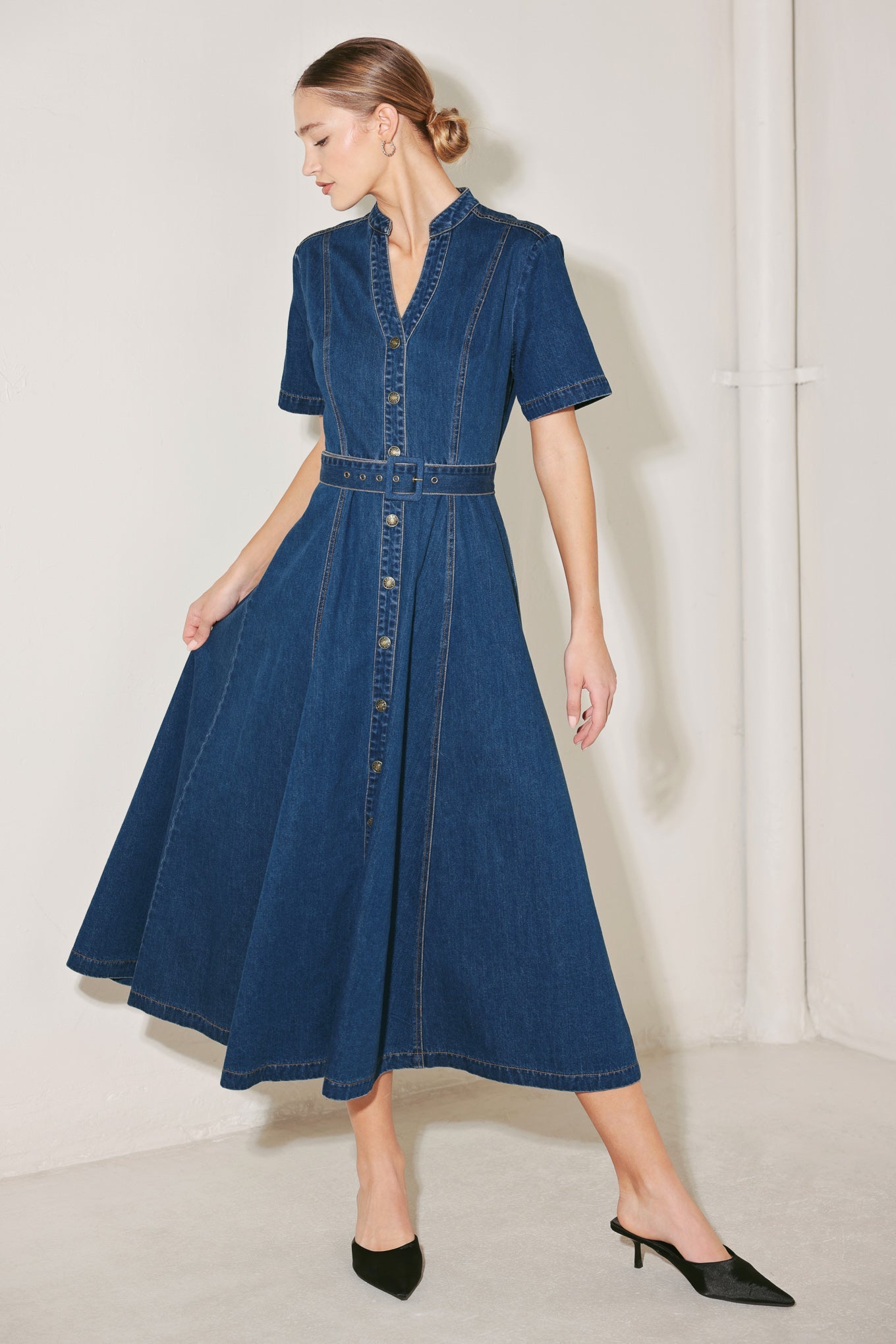 SATURN STREET DENIM MIDI DRESS