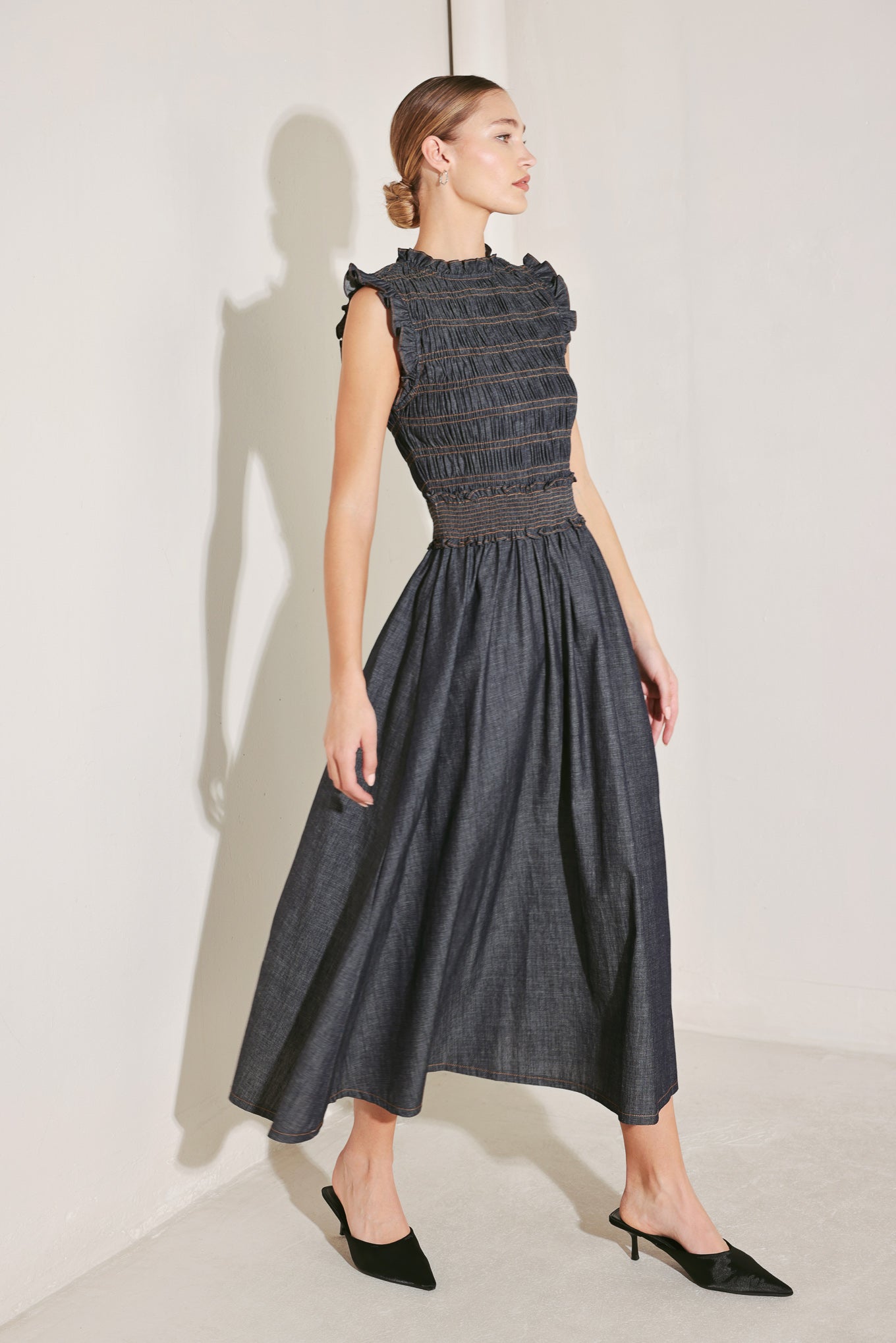 ROMANTIC REVERIE DENIM MIDI DRESS
