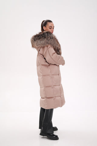 Rei Silver Fox Fully Lined Hood Down Coat in Blush - By Baano