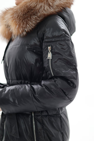 Genuine Silver Fox Fur Alternative Down Fill Coat - By Baano