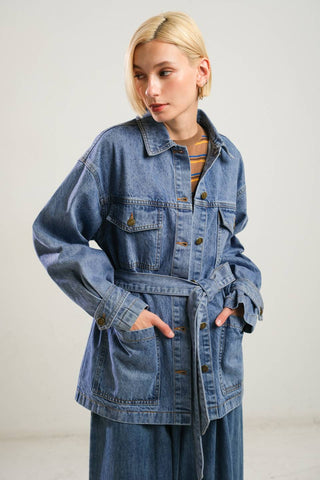 BREATHTAKING CHARM DENIM MIDI JACKET - By Baano