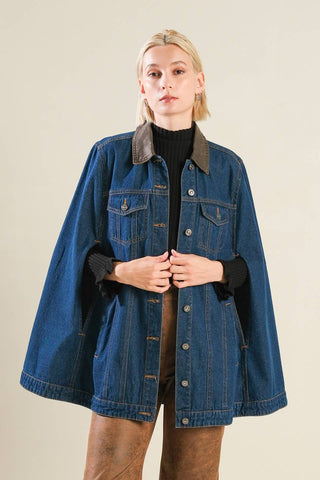 IF THOU MUST LOVE ME DENIM CAPE JACKET - By Baano
