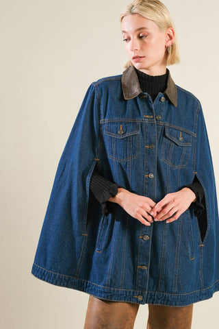 IF THOU MUST LOVE ME DENIM CAPE JACKET - By Baano