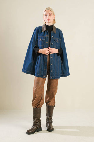 IF THOU MUST LOVE ME DENIM CAPE JACKET - By Baano