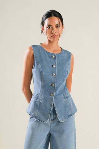 ADVENTURE AWAITS DENIM VEST - By Baano