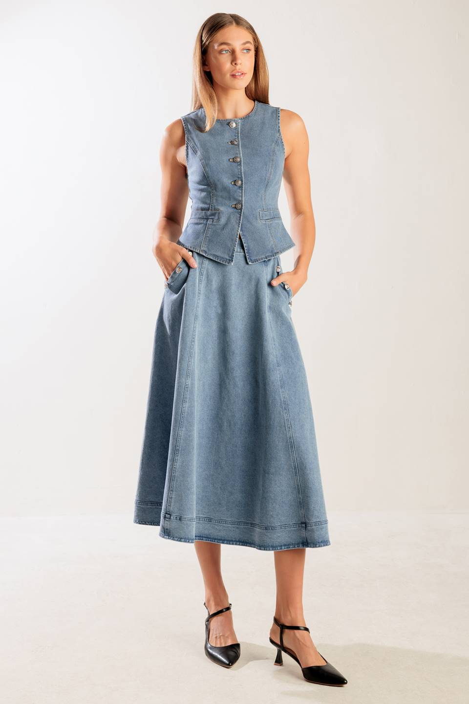 AT FIRST GLANCE DENIM VEST - By Baano