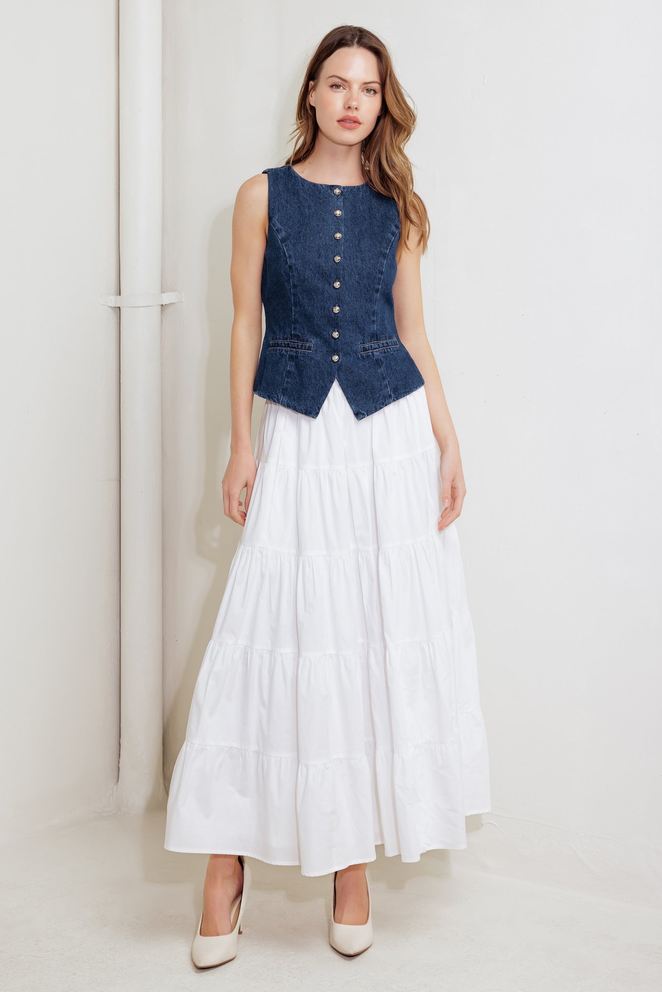 COFFEE PETAL DENIM VEST - By Baano