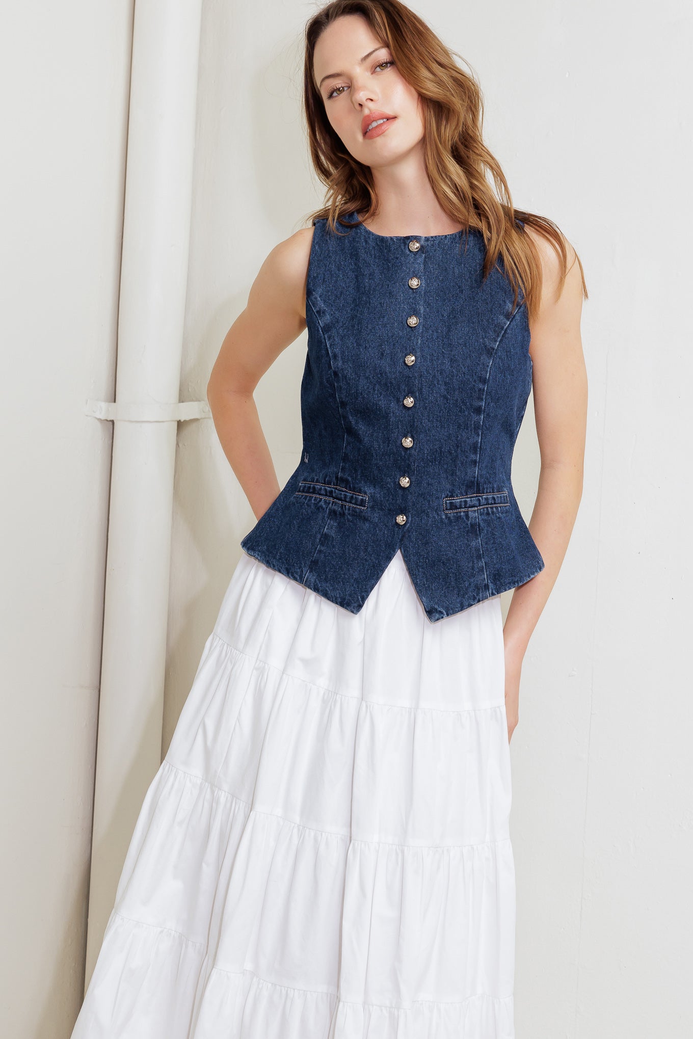 COFFEE PETAL DENIM VEST - By Baano