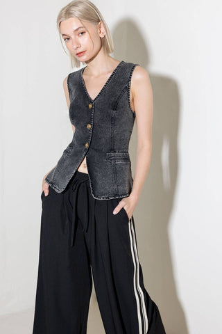 HEAVENLY BLISS BLACK DENIM VEST - By Baano