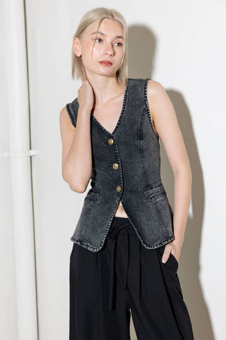 HEAVENLY BLISS BLACK DENIM VEST - By Baano