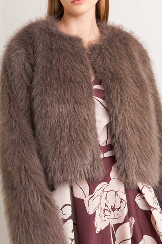 LONDON FLARE MOCHA FAUX FUR CROP JACKET
