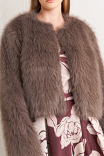 LONDON FLARE MOCHA FAUX FUR CROP JACKET