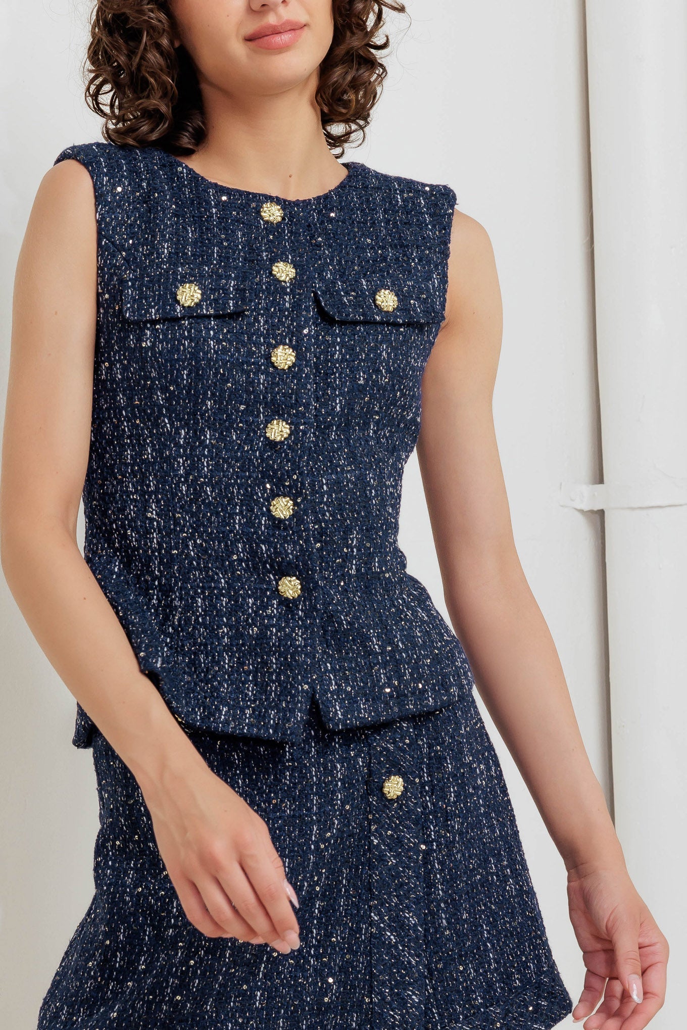 PARISIAN TWEED NAVY WOVEN TWEED VEST - By Baano