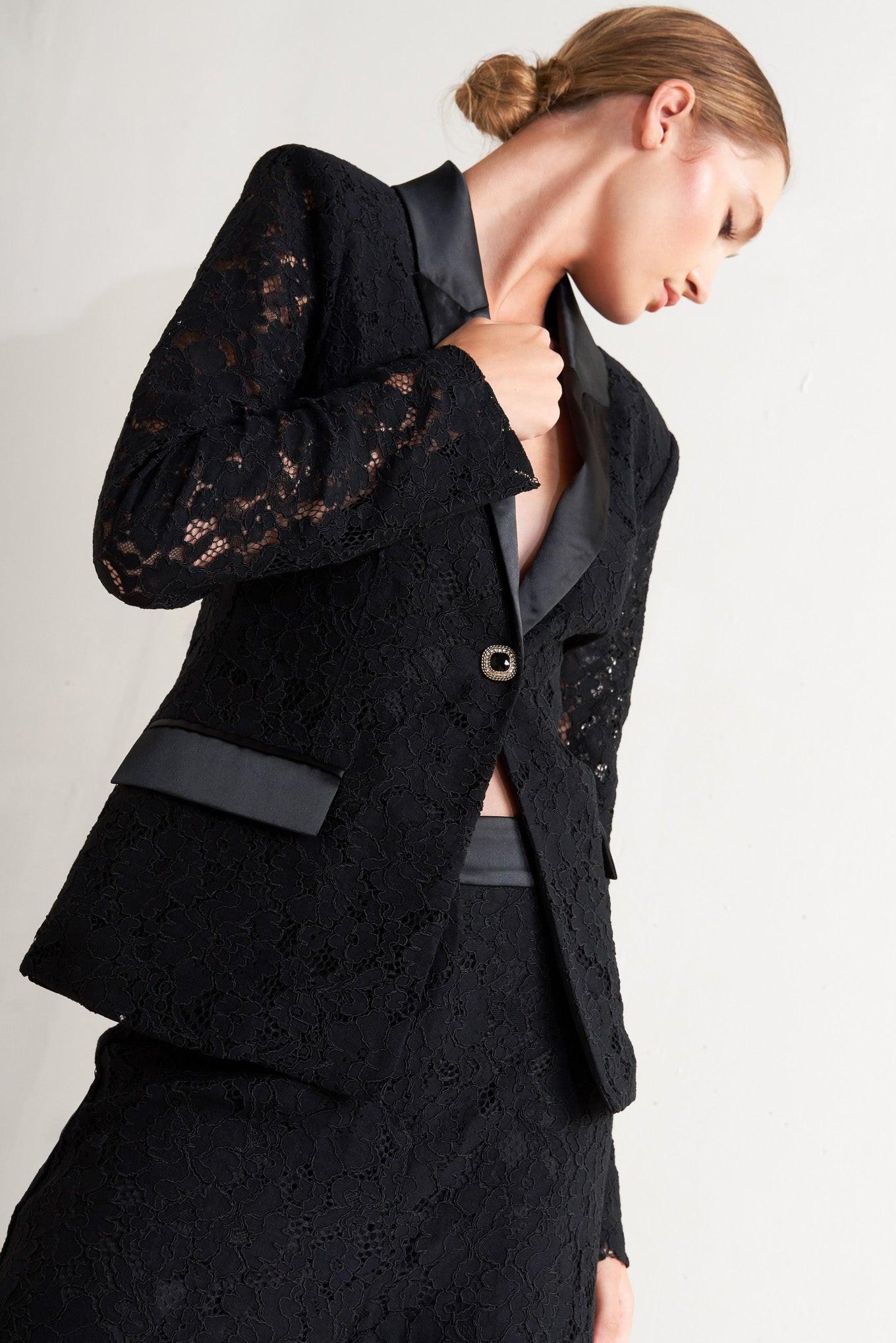SHADOW GLAM WOVEN LACE BLAZER