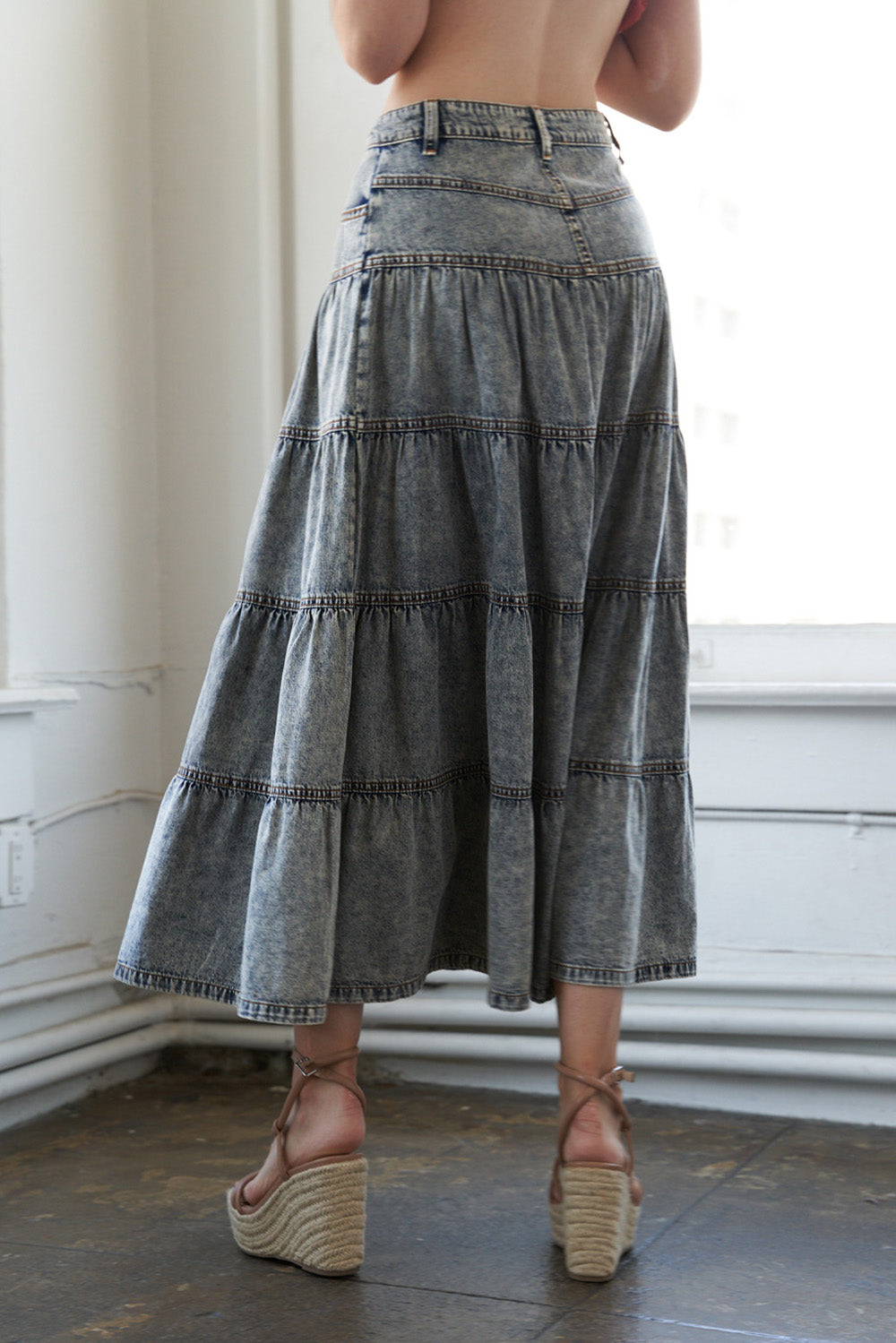 SIMPLE STATEMENT DENIM MIDI SKIRT - By Baano