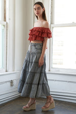 SIMPLE STATEMENT DENIM MIDI SKIRT - By Baano