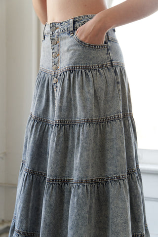 SIMPLE STATEMENT DENIM MIDI SKIRT - By Baano