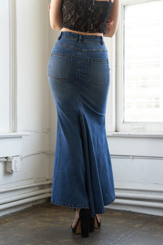 WHISPERING WINDS DENIM MIDI SKIRT - By Baano