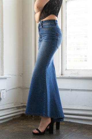 WHISPERING WINDS DENIM MIDI SKIRT - By Baano