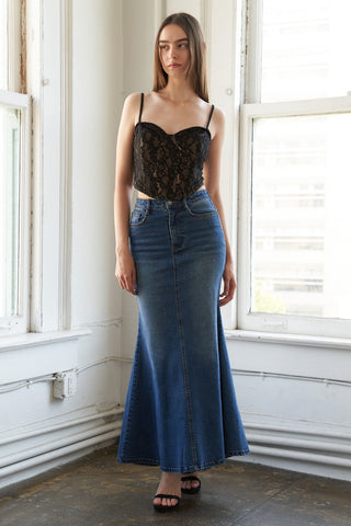 WHISPERING WINDS DENIM MIDI SKIRT - By Baano