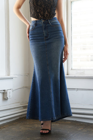 WHISPERING WINDS DENIM MIDI SKIRT - By Baano